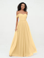 Abito da Principessa in Tulle Spalle Scoperte con Fiocco in Vita Oro