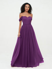 Abito da Principessa in Tulle Spalle Scoperte con Fiocco in Vita Viola