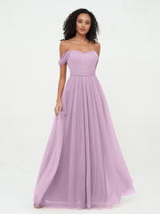 Abito da Principessa in Tulle Spalle Scoperte con Fiocco in Vita Champagne