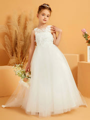 Abito Da Damigella Con Corpino In Pizzo E Gonna In Tulle Con Fiocco