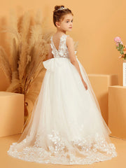 Abito Da Damigella Con Corpino In Pizzo E Gonna In Tulle Con Fiocco