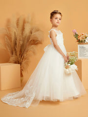 Abito Da Damigella Con Corpino In Pizzo E Gonna In Tulle Con Fiocco