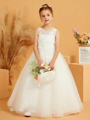 Abito Da Damigella Con Corpino In Pizzo E Gonna In Tulle Con Fiocco