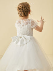 Abito Da Damigella In Tulle Con Scollo Illusione Applicazioni E Fiocco