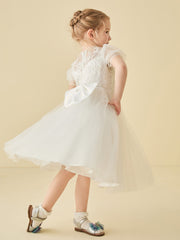 Abito Da Damigella In Tulle Con Scollo Illusione Applicazioni E Fiocco