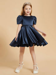 Abito Da Damigella Al Ginocchio Con Scollo Rotondo E Maniche Corte Blu Scuro