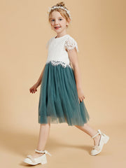 Abito Da Damigella In Pizzo E Tulle Con Scollo Rotondo