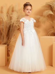Abito Da Damigella In Tulle Stile Ball-Gown Con Scollo A V E Applicazioni Floreali