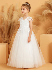 Abito Da Damigella In Tulle Stile Ball-Gown Con Scollo A V E Applicazioni Floreali