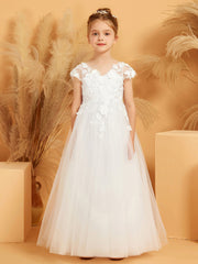 Abito Da Damigella In Tulle Stile Ball-Gown Con Scollo A V E Applicazioni Floreali