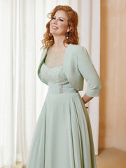 Elegante Giacca In Chiffon A Maniche Corte Salvia Polvere