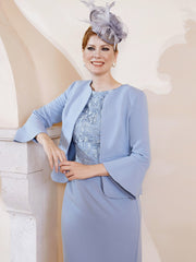Elegante Giacca Corta Versatile In Pizzo Azzurro Polvere