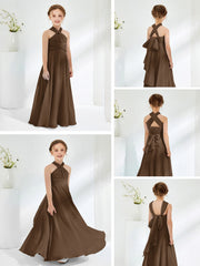 Abiti Damigella Junior Linea A Senza Maniche Con Collo Halter Marrone