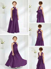 Abiti Damigella Junior Linea A Senza Maniche Con Collo Halter Viola