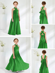 Abiti Damigella Junior Linea A Senza Maniche Con Collo Halter Verde