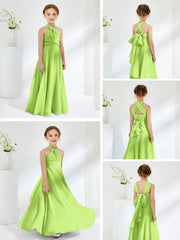 Abiti Damigella Junior Linea A Senza Maniche Con Collo Halter Verde Lime