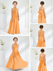 Abiti Damigella Junior Linea A Senza Maniche Con Collo Halter Arancio