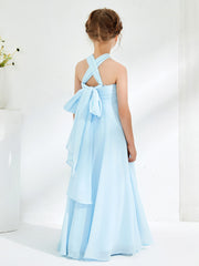 Abiti Damigella Junior Linea A Senza Maniche Con Collo Halter Blu Cielo