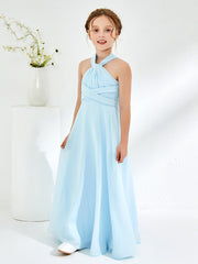 Abiti Damigella Junior Linea A Senza Maniche Con Collo Halter Blu Cielo