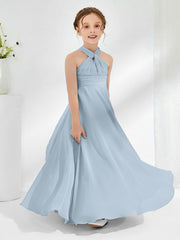Abiti Damigella Junior Linea A Senza Maniche Con Collo Halter Azzurro Polvere