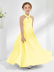 Abiti Damigella Junior Linea A Senza Maniche Con Collo Halter Limone