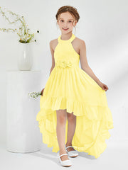 Abiti Damigella Junior Linea A Asimmetrica Con Fiore Limone