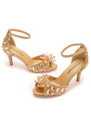 Scarpe Con Tacco A Spillo Punta Aperta Decorazione Strass Cristallo Cinturino Alla Caviglia