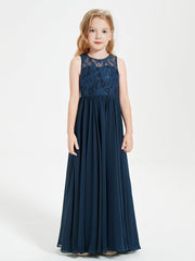 Abiti Damigella Junior Lunghi Top In Pizzo Trasparente Blu Scuro
