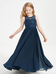 Abiti Damigella Junior Lunghi Top In Pizzo Trasparente Blu Scuro