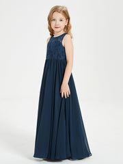 Abiti Damigella Junior Lunghi Top In Pizzo Trasparente Blu Scuro