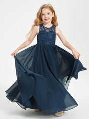 Abiti Damigella Junior Lunghi Top In Pizzo Trasparente Blu Scuro