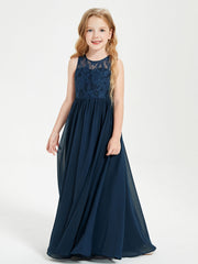 Abiti Damigella Junior Lunghi Top In Pizzo Trasparente Blu Scuro