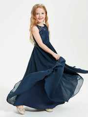 Abiti Damigella Junior Lunghi Top In Pizzo Trasparente Blu Scuro