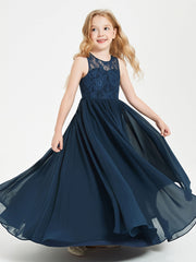 Abiti Damigella Junior Lunghi Top In Pizzo Trasparente Blu Scuro
