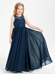 Abiti Damigella Junior Lunghi Top In Pizzo Trasparente Blu Scuro
