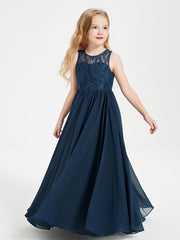 Abiti Damigella Junior Lunghi Top In Pizzo Trasparente Blu Scuro