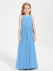 Abiti Damigella Junior Lunghi Top In Pizzo Trasparente Blu