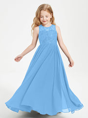 Abiti Damigella Junior Lunghi Top In Pizzo Trasparente Blu