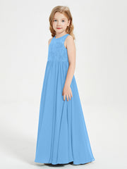 Abiti Damigella Junior Lunghi Top In Pizzo Trasparente Blu