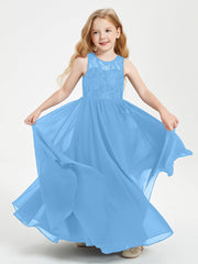 Abiti Damigella Junior Lunghi Top In Pizzo Trasparente Blu