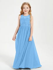 Abiti Damigella Junior Lunghi Top In Pizzo Trasparente Blu