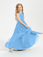 Abiti Damigella Junior Lunghi Top In Pizzo Trasparente Blu