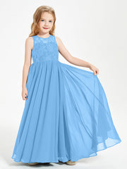 Abiti Damigella Junior Lunghi Top In Pizzo Trasparente Blu