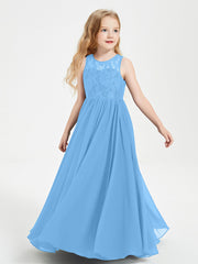 Abiti Damigella Junior Lunghi Top In Pizzo Trasparente Blu
