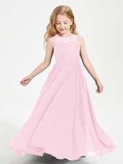 Abiti Damigella Junior Lunghi Top In Pizzo Trasparente Rosa Bonbon
