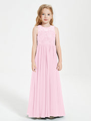 Abiti Damigella Junior Lunghi Top In Pizzo Trasparente Rosa Bonbon