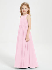 Abiti Damigella Junior Lunghi Top In Pizzo Trasparente Rosa Bonbon