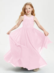 Abiti Damigella Junior Lunghi Top In Pizzo Trasparente Rosa Bonbon