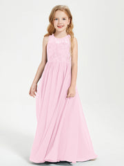 Abiti Damigella Junior Lunghi Top In Pizzo Trasparente Rosa Bonbon