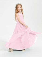 Abiti Damigella Junior Lunghi Top In Pizzo Trasparente Rosa Bonbon